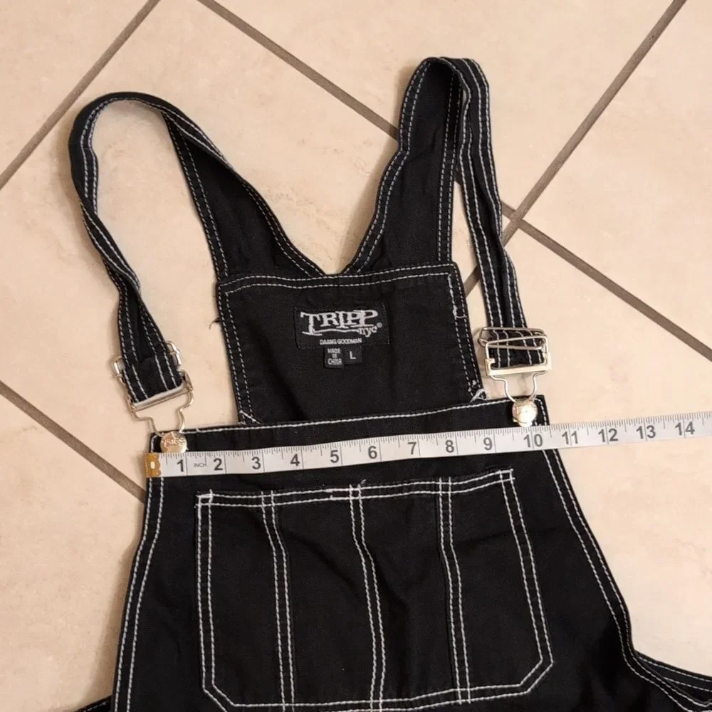 TRIPP NYC Darkstreet Studded Overalls Shorts Black Goth Punk Size L